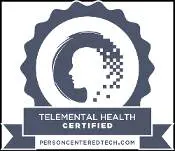 A person centered tech badge with the words " telemental health certified ".